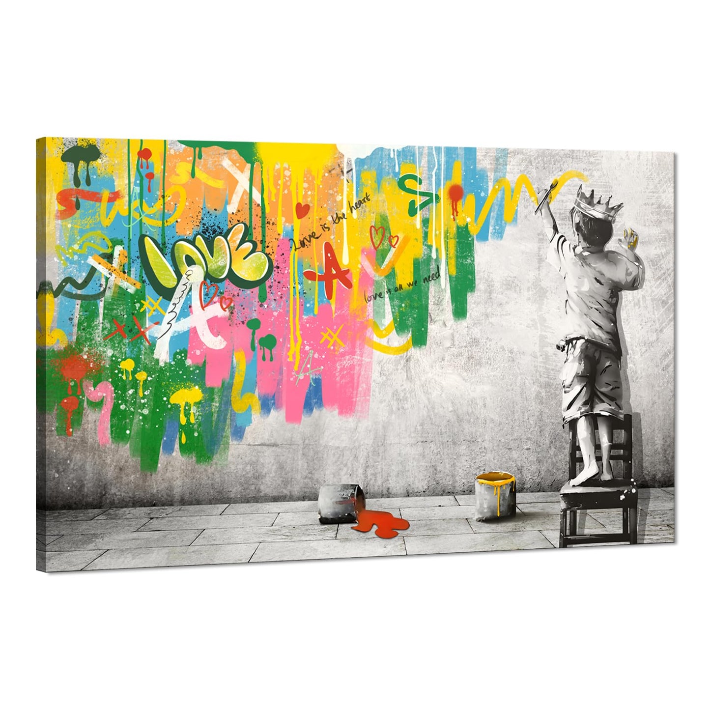 MAMAGO Modern Canvas Wall Art Graffiti Bitcoin and Angel Prints Painting Abstract Colorful Street Pop Art Poster Home Decor for Living Room Bedroom Office Wall Decor Framed Easy to Hang-28 x 44 inch