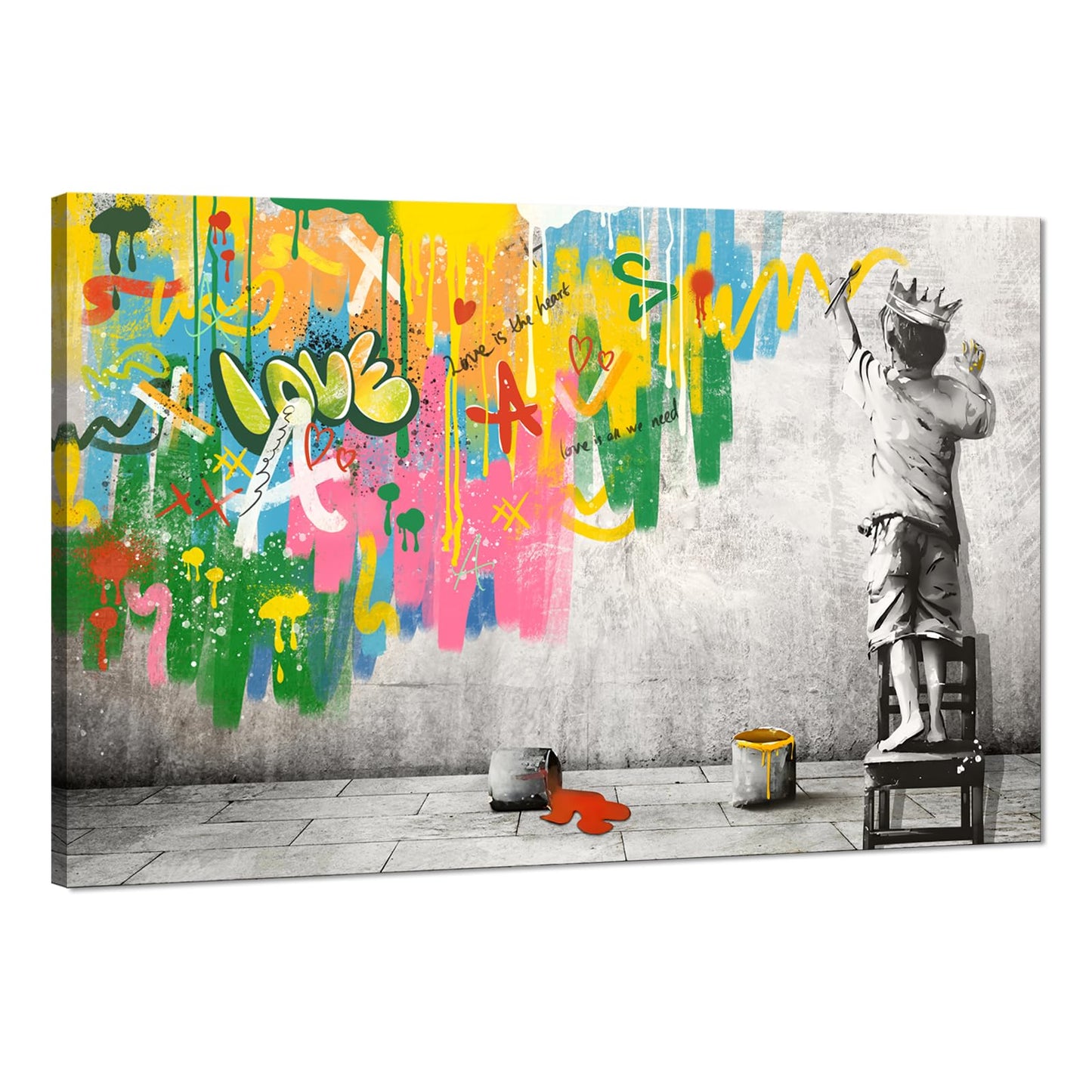 MAMAGO Modern Canvas Wall Art Graffiti Bitcoin and Angel Prints Painting Abstract Colorful Street Pop Art Poster Home Decor for Living Room Bedroom Office Wall Decor Framed Easy to Hang-28 x 44 inch
