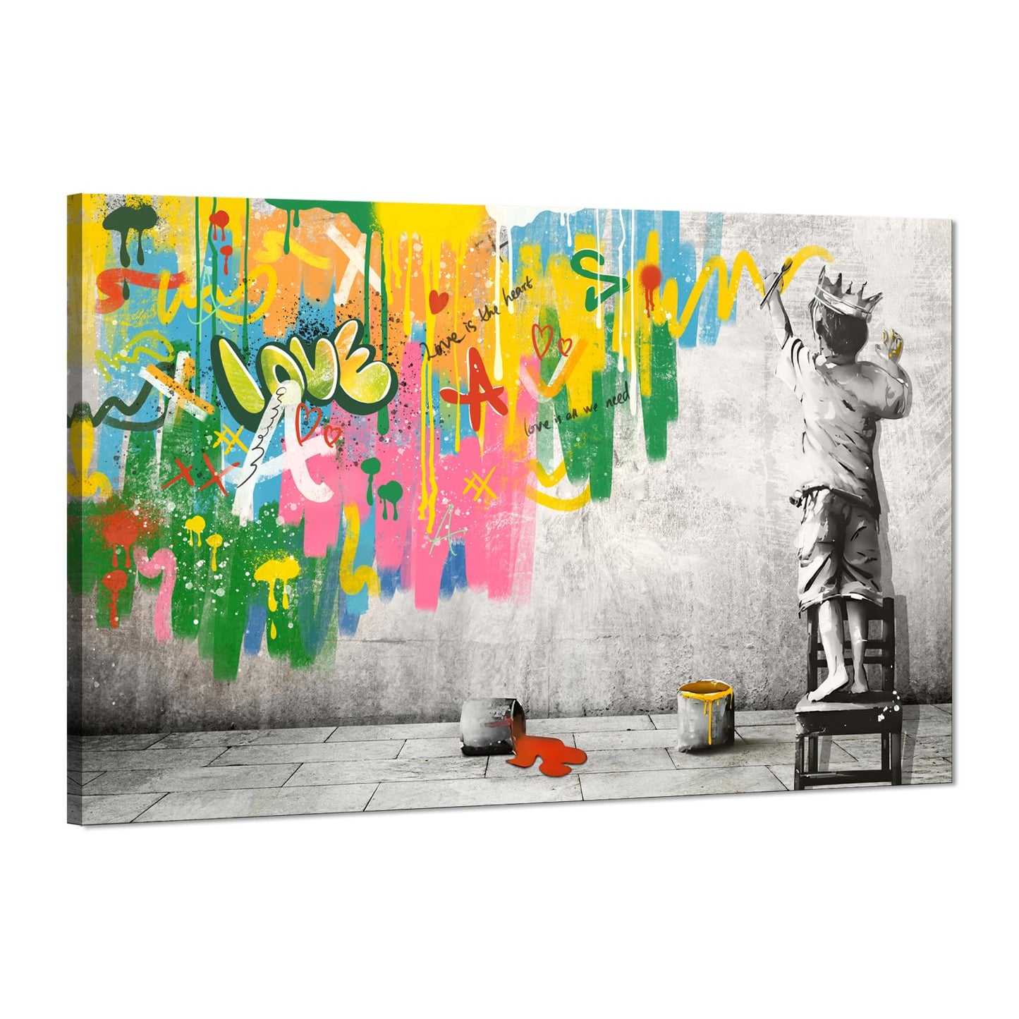 MAMAGO Modern Canvas Wall Art Graffiti Bitcoin and Angel Prints Painting Abstract Colorful Street Pop Art Poster Home Decor for Living Room Bedroom Office Wall Decor Framed Easy to Hang-28 x 44 inch