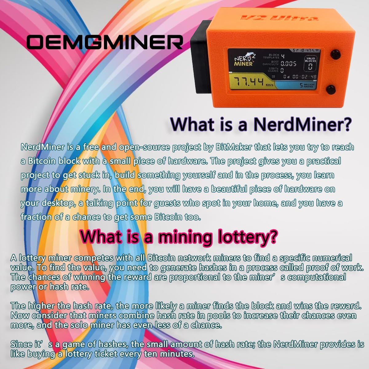 NerdMiner V2 Ultra 78KH/S T Display S3 Bitcoin Miner with Low Power Consumption Crypto Nerdminer with Fan Lucky Miner Win 6.25 BTC (Orange)