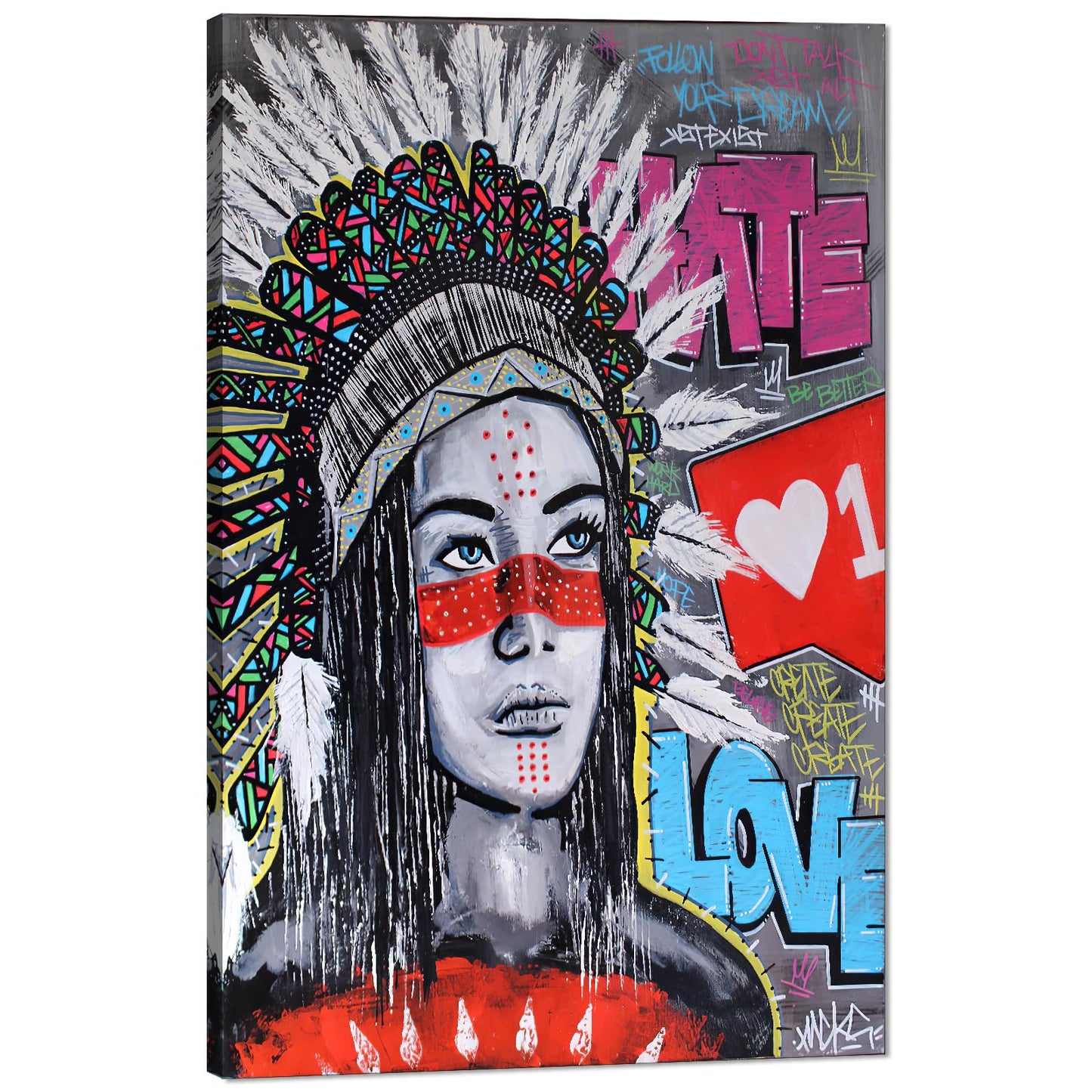 MAMAGO Modern Canvas Wall Art Graffiti Bitcoin and Angel Prints Painting Abstract Colorful Street Pop Art Poster Home Decor for Living Room Bedroom Office Wall Decor Framed Easy to Hang-28 x 44 inch
