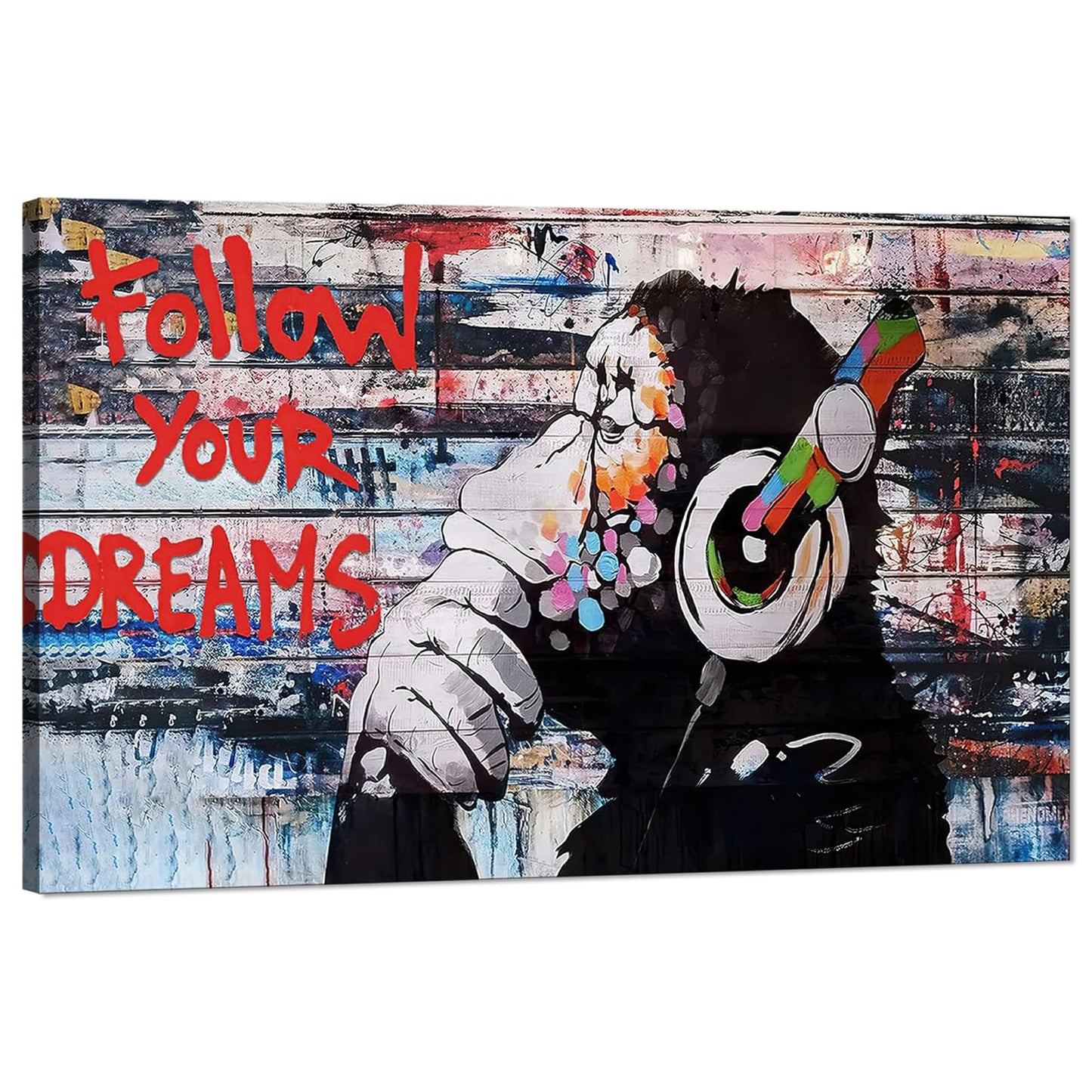 MAMAGO Modern Canvas Wall Art Graffiti Bitcoin and Angel Prints Painting Abstract Colorful Street Pop Art Poster Home Decor for Living Room Bedroom Office Wall Decor Framed Easy to Hang-28 x 44 inch