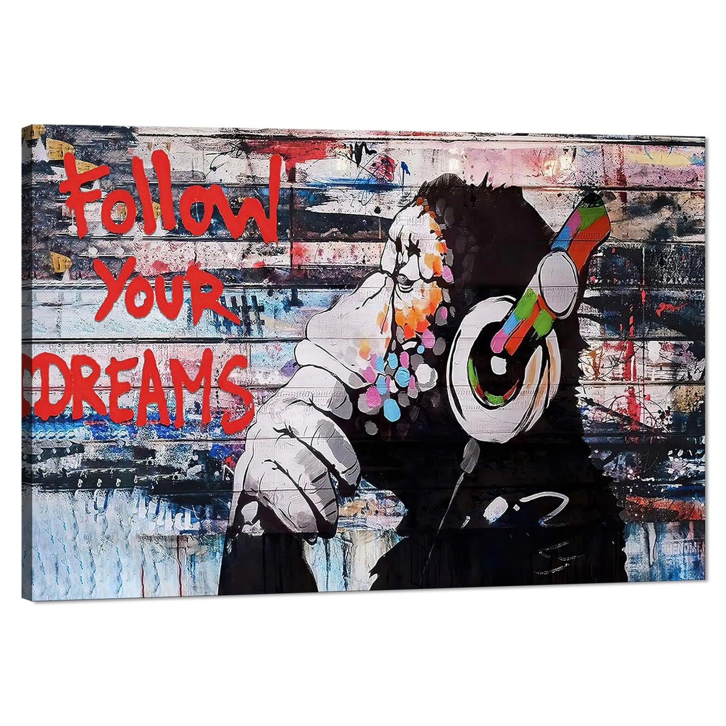MAMAGO Modern Canvas Wall Art Graffiti Bitcoin and Angel Prints Painting Abstract Colorful Street Pop Art Poster Home Decor for Living Room Bedroom Office Wall Decor Framed Easy to Hang-28 x 44 inch