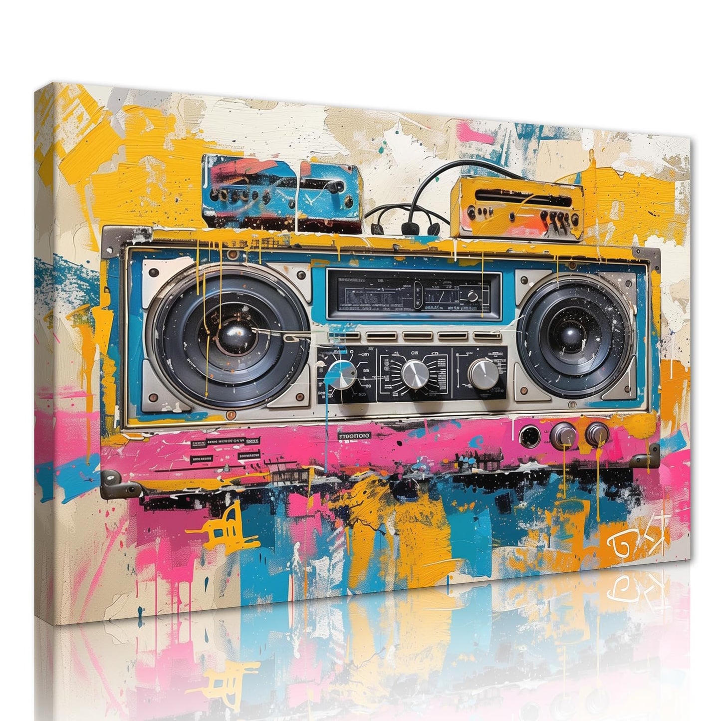 MAMAGO Modern Canvas Wall Art Graffiti Bitcoin and Angel Prints Painting Abstract Colorful Street Pop Art Poster Home Decor for Living Room Bedroom Office Wall Decor Framed Easy to Hang-28 x 44 inch