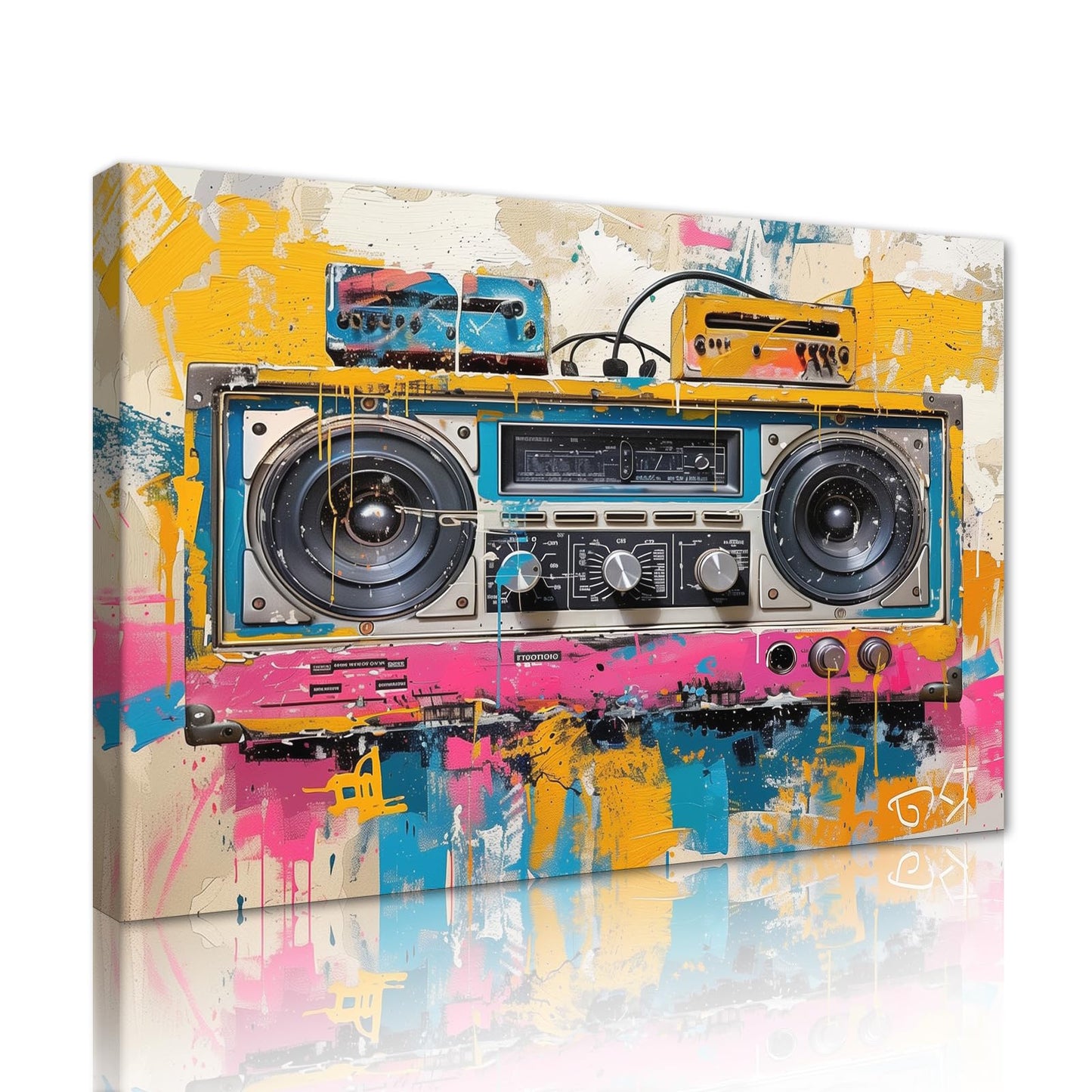MAMAGO Modern Canvas Wall Art Graffiti Bitcoin and Angel Prints Painting Abstract Colorful Street Pop Art Poster Home Decor for Living Room Bedroom Office Wall Decor Framed Easy to Hang-28 x 44 inch