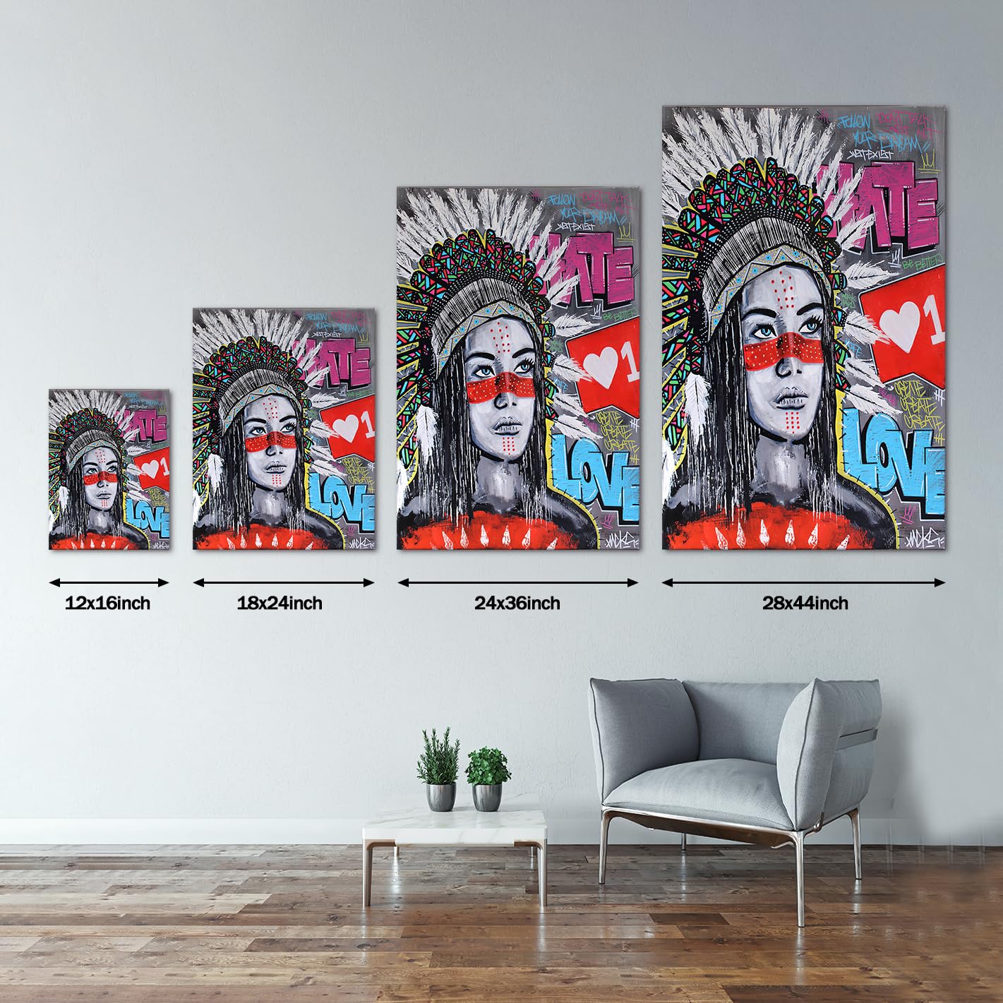 MAMAGO Modern Canvas Wall Art Graffiti Bitcoin and Angel Prints Painting Abstract Colorful Street Pop Art Poster Home Decor for Living Room Bedroom Office Wall Decor Framed Easy to Hang-28 x 44 inch