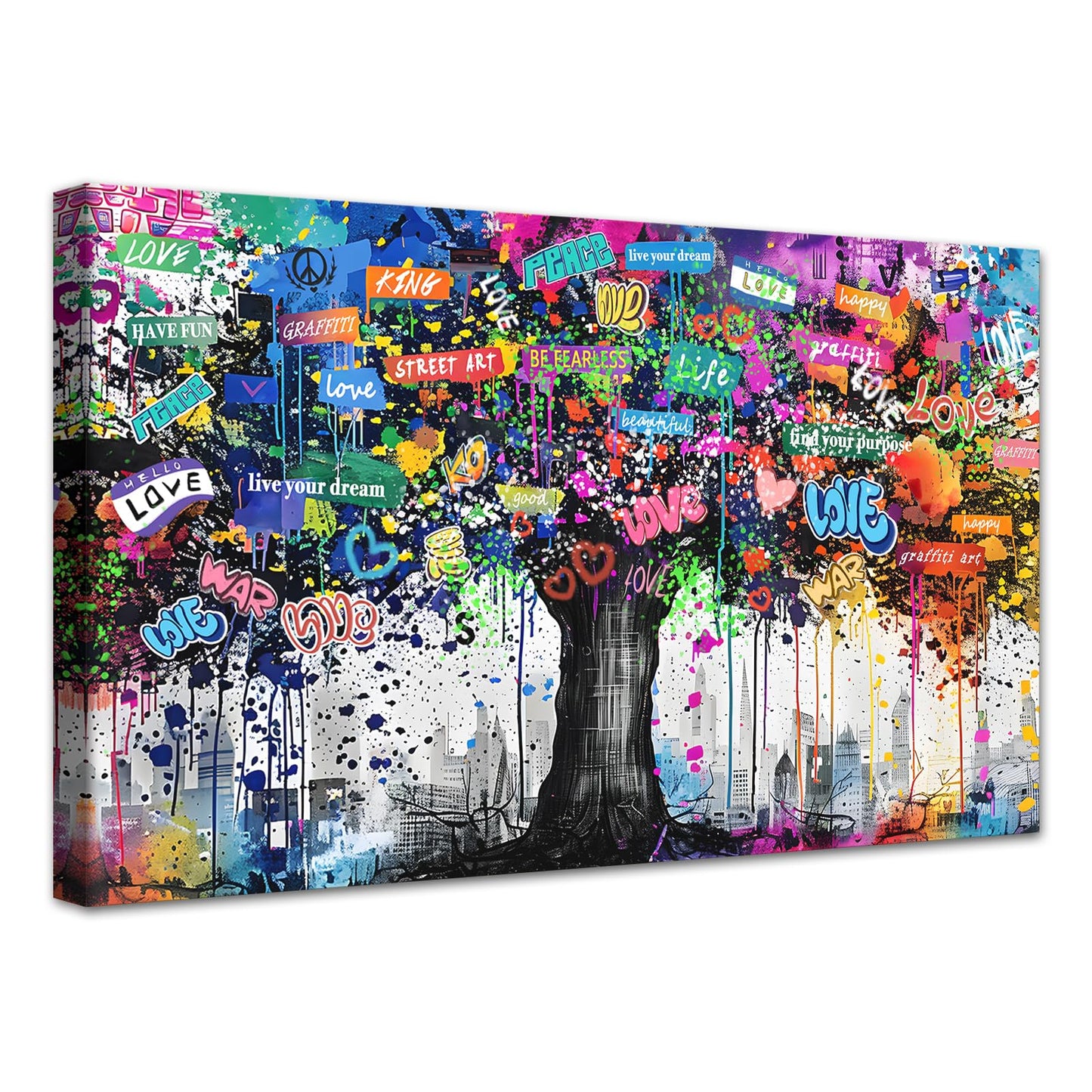 MAMAGO Modern Canvas Wall Art Graffiti Bitcoin and Angel Prints Painting Abstract Colorful Street Pop Art Poster Home Decor for Living Room Bedroom Office Wall Decor Framed Easy to Hang-28 x 44 inch