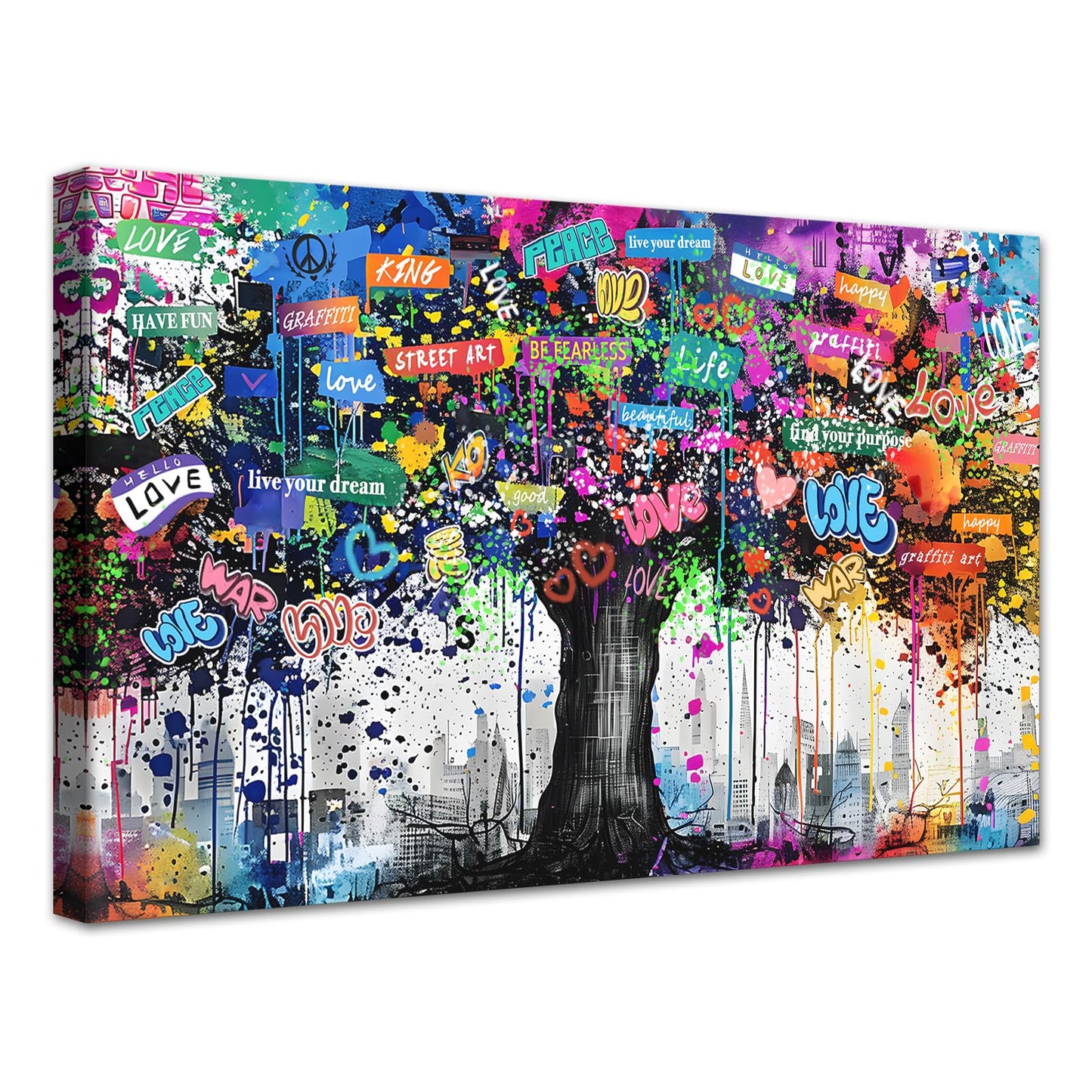 MAMAGO Modern Canvas Wall Art Graffiti Bitcoin and Angel Prints Painting Abstract Colorful Street Pop Art Poster Home Decor for Living Room Bedroom Office Wall Decor Framed Easy to Hang-28 x 44 inch