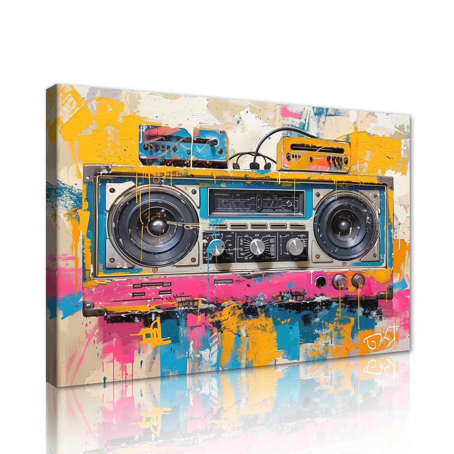 MAMAGO Modern Canvas Wall Art Graffiti Bitcoin and Angel Prints Painting Abstract Colorful Street Pop Art Poster Home Decor for Living Room Bedroom Office Wall Decor Framed Easy to Hang-28 x 44 inch