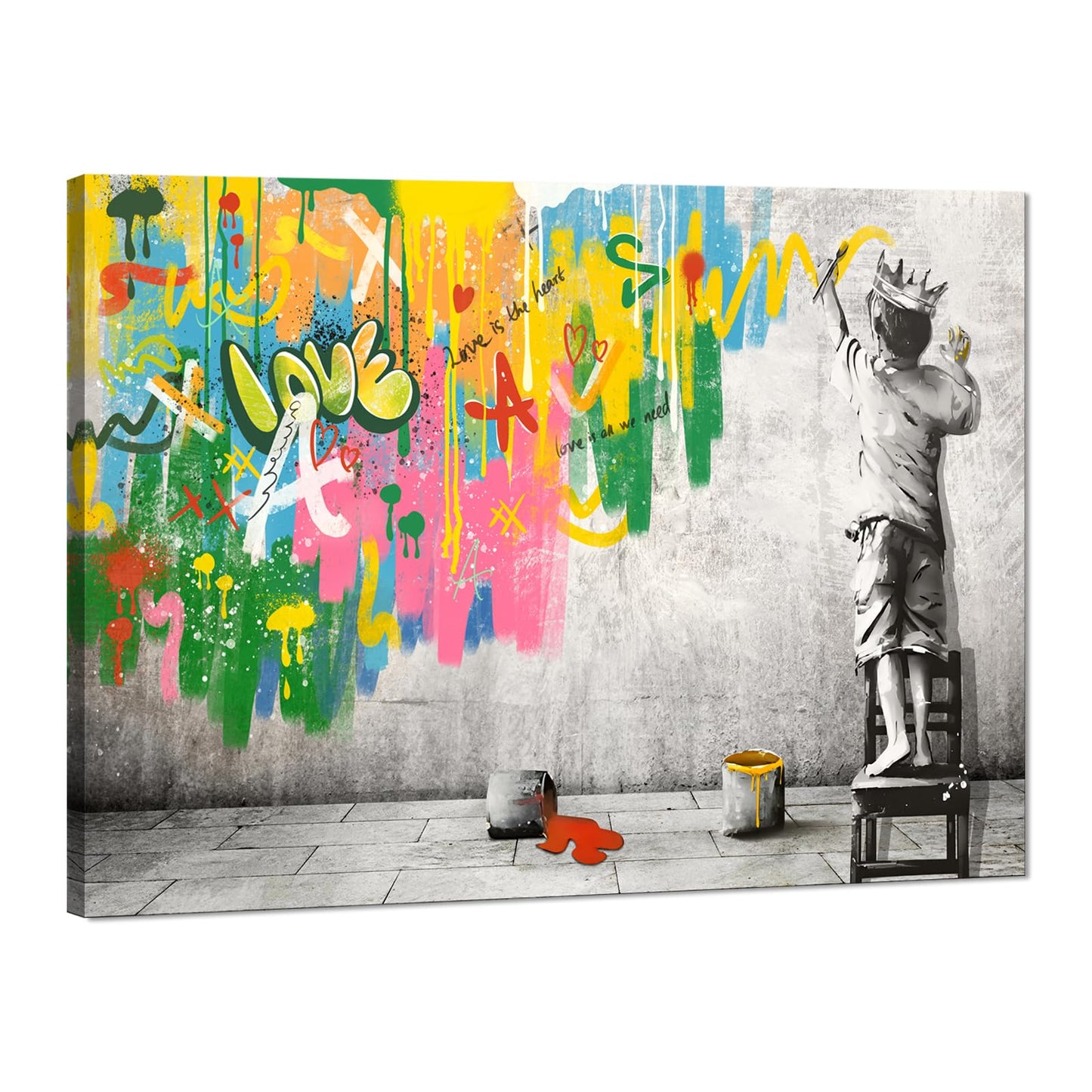 MAMAGO Modern Canvas Wall Art Graffiti Bitcoin and Angel Prints Painting Abstract Colorful Street Pop Art Poster Home Decor for Living Room Bedroom Office Wall Decor Framed Easy to Hang-28 x 44 inch