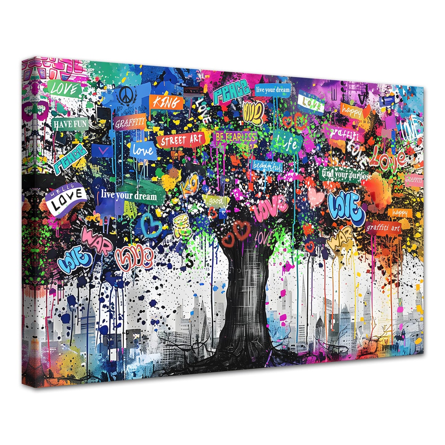 MAMAGO Modern Canvas Wall Art Graffiti Bitcoin and Angel Prints Painting Abstract Colorful Street Pop Art Poster Home Decor for Living Room Bedroom Office Wall Decor Framed Easy to Hang-28 x 44 inch