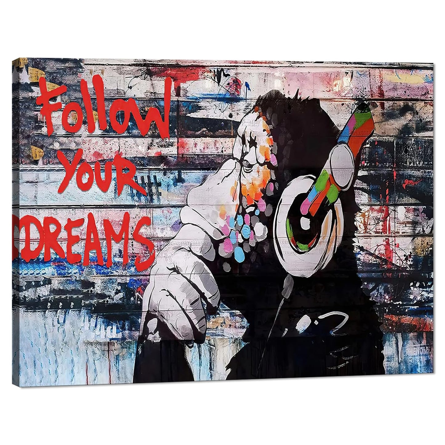 MAMAGO Modern Canvas Wall Art Graffiti Bitcoin and Angel Prints Painting Abstract Colorful Street Pop Art Poster Home Decor for Living Room Bedroom Office Wall Decor Framed Easy to Hang-28 x 44 inch