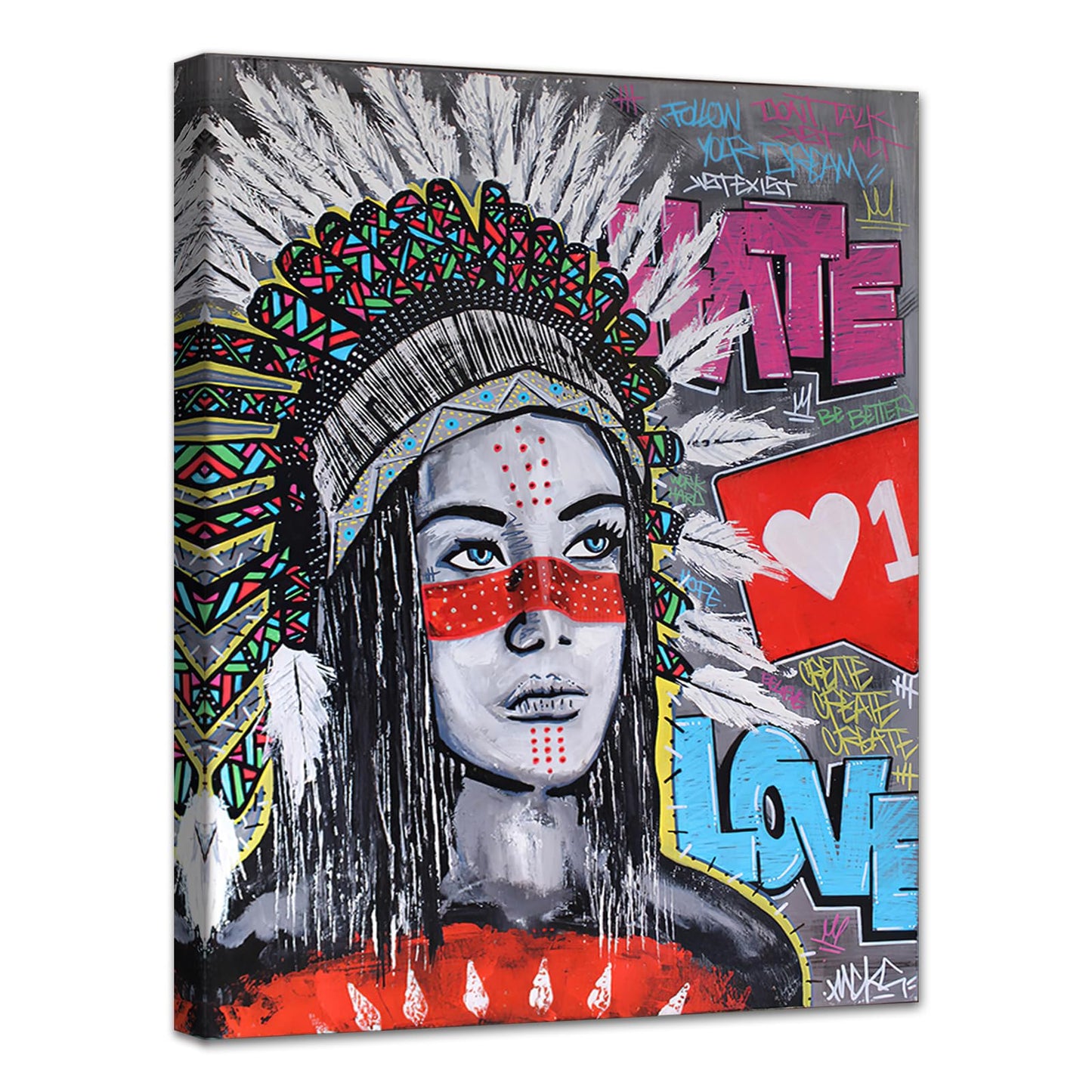 MAMAGO Modern Canvas Wall Art Graffiti Bitcoin and Angel Prints Painting Abstract Colorful Street Pop Art Poster Home Decor for Living Room Bedroom Office Wall Decor Framed Easy to Hang-28 x 44 inch