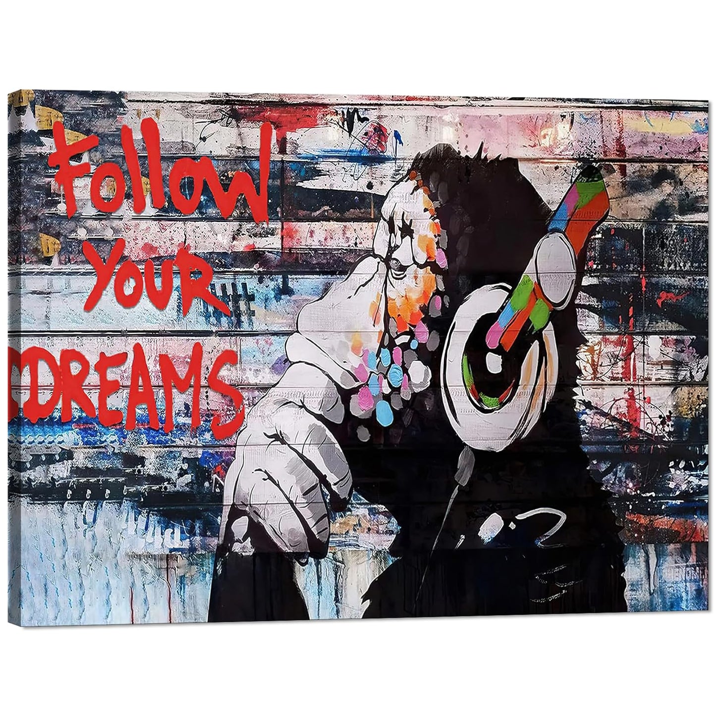 MAMAGO Modern Canvas Wall Art Graffiti Bitcoin and Angel Prints Painting Abstract Colorful Street Pop Art Poster Home Decor for Living Room Bedroom Office Wall Decor Framed Easy to Hang-28 x 44 inch