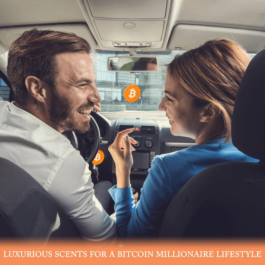 Bitcoin Car Air Fresheners Ride in Style with Bitcoin Millionaire: Lambo-Approved Air Fresheners - Chocolate, Cotton Candy, and New Car Fragrances in One Exquisite 3-Pack!
