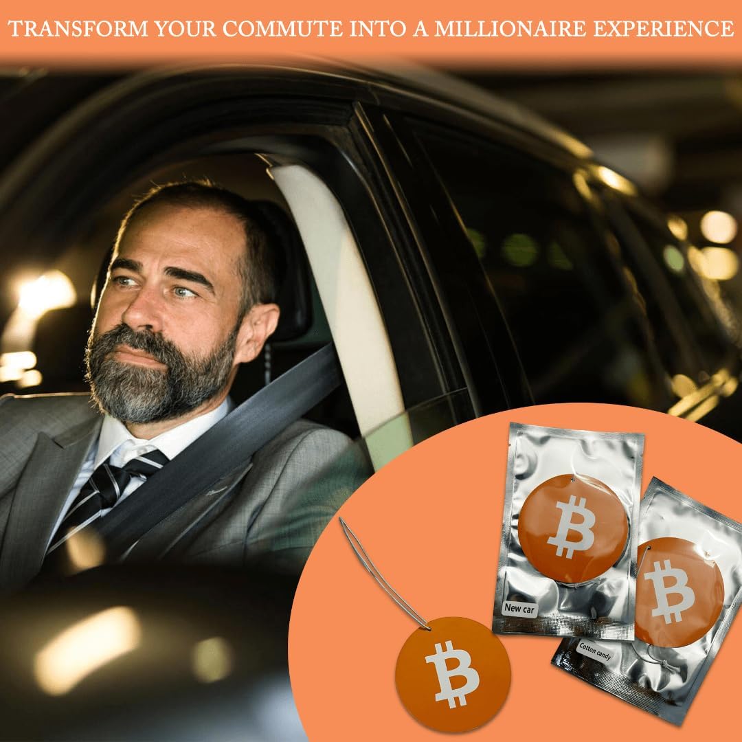 Bitcoin Car Air Fresheners Ride in Style with Bitcoin Millionaire: Lambo-Approved Air Fresheners - Chocolate, Cotton Candy, and New Car Fragrances in One Exquisite 3-Pack!