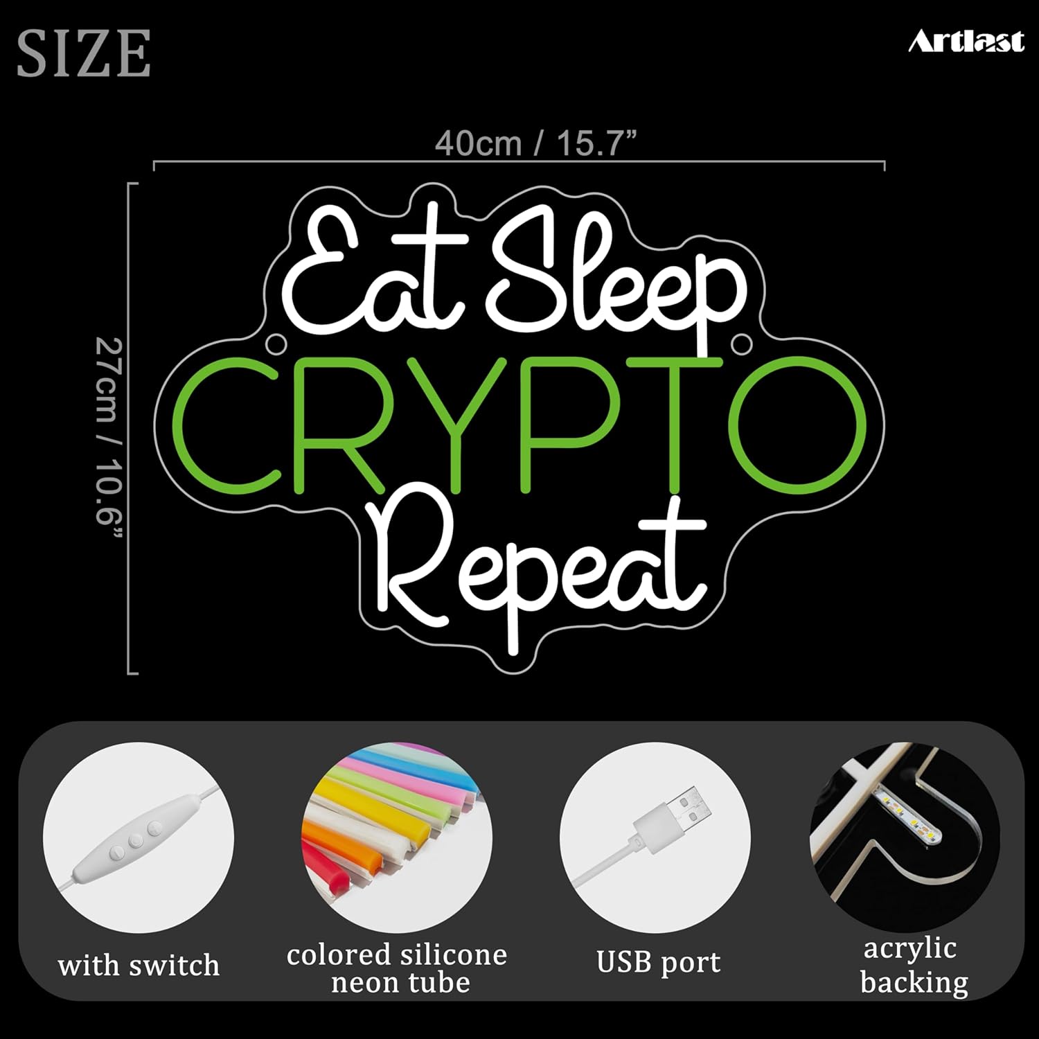 Eat Sleep Crypto Repeat Neon Sign Game Neon Wall Decor Glow Sign Light for Boy Game Room Decor Neon Signs Decoration for Man Cave Bedroom Party Background Holiday Brithday Gift
